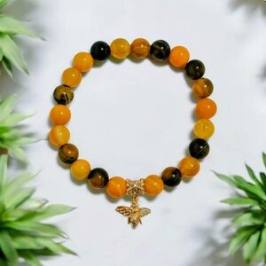 Bumblebee Agate Bracelet With Cubic Zirconia Charm